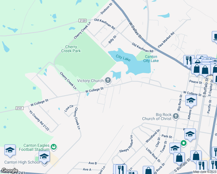 map of restaurants, bars, coffee shops, grocery stores, and more near 1110 West College Street in Canton