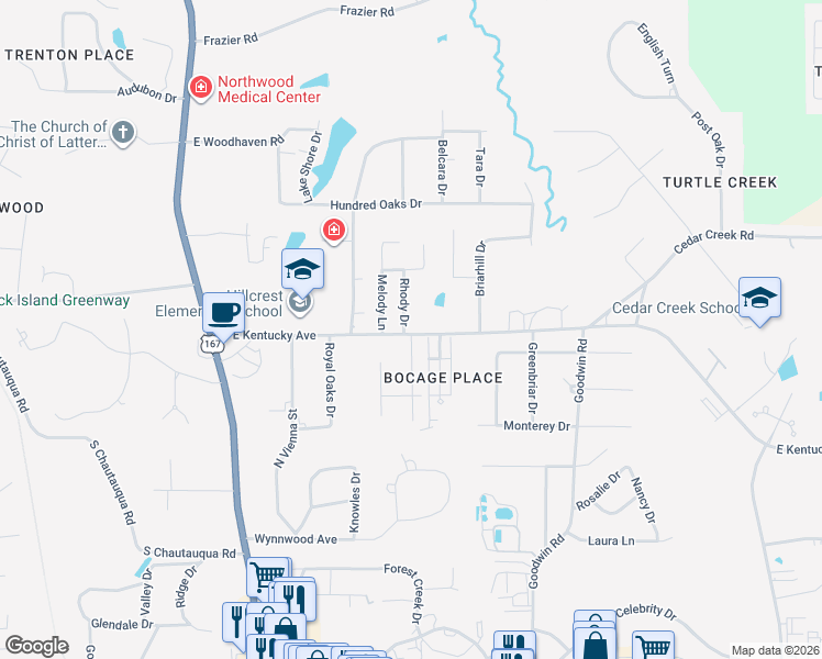 map of restaurants, bars, coffee shops, grocery stores, and more near 408 East Kentucky Avenue in Ruston