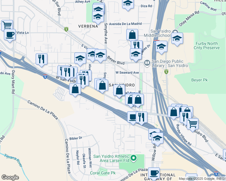 map of restaurants, bars, coffee shops, grocery stores, and more near 207 Cottonwood Road in San Diego