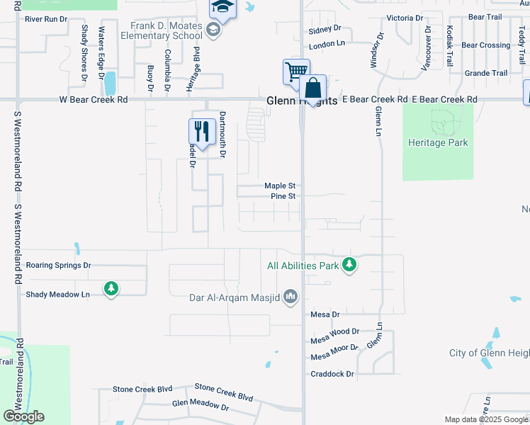 map of restaurants, bars, coffee shops, grocery stores, and more near 1929 South Hampton Road in Glenn Heights