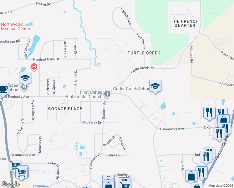 map of restaurants, bars, coffee shops, grocery stores, and more near 900 East Kentucky Avenue in Ruston