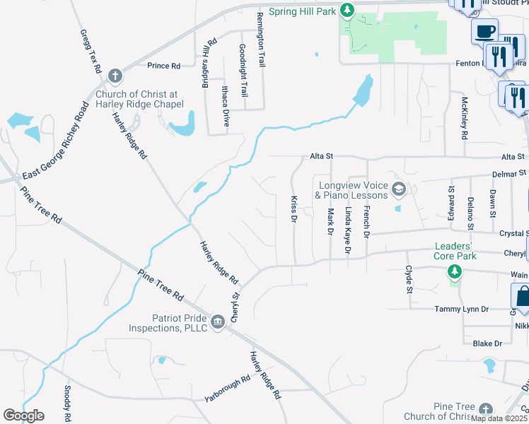 map of restaurants, bars, coffee shops, grocery stores, and more near 3702 Joshua Tree Lane in Longview