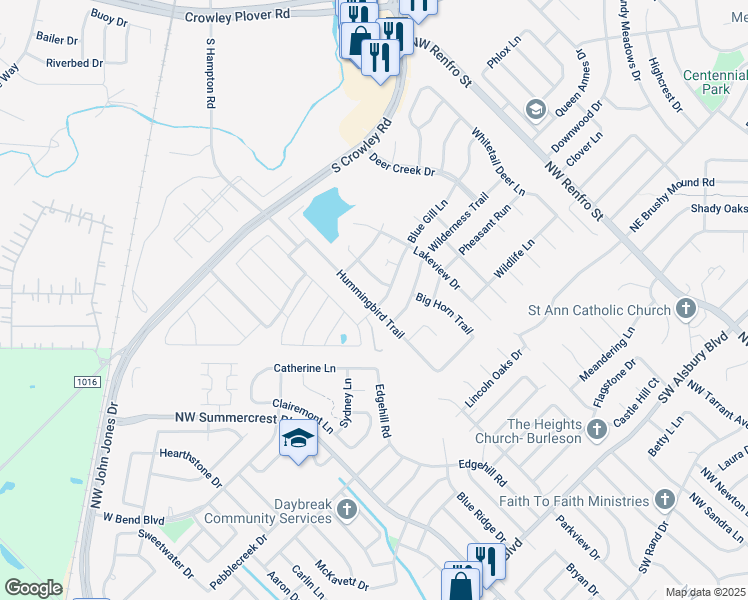 map of restaurants, bars, coffee shops, grocery stores, and more near 1408 Blue Gill Lane in Crowley