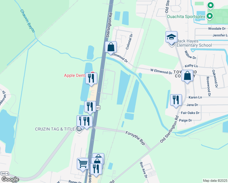 map of restaurants, bars, coffee shops, grocery stores, and more near 3170 Sterlington Road in Monroe