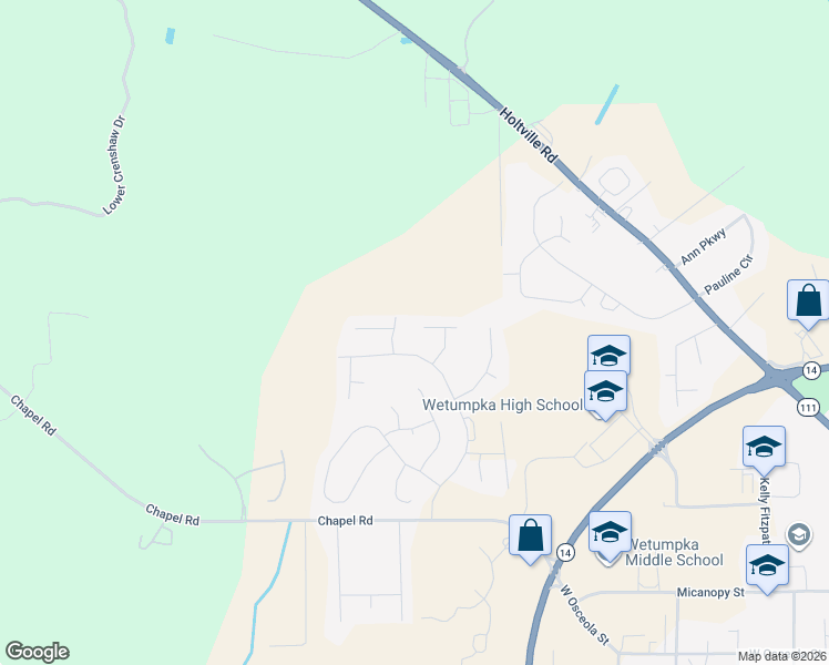 map of restaurants, bars, coffee shops, grocery stores, and more near 95 Christy Court in Wetumpka
