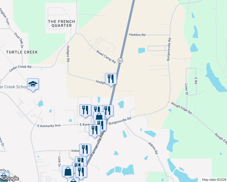 map of restaurants, bars, coffee shops, grocery stores, and more near 2312-2314 Farmerville Highway in Ruston
