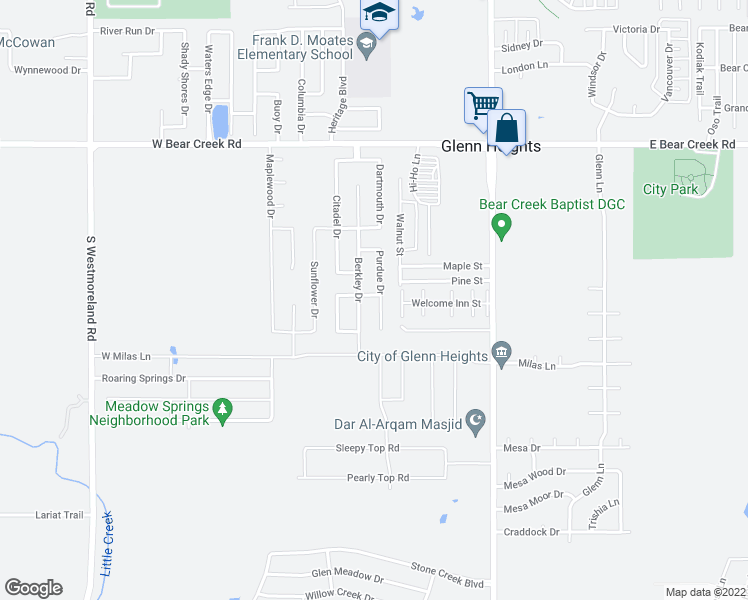 map of restaurants, bars, coffee shops, grocery stores, and more near 1911 Purdue Drive in Red Oak