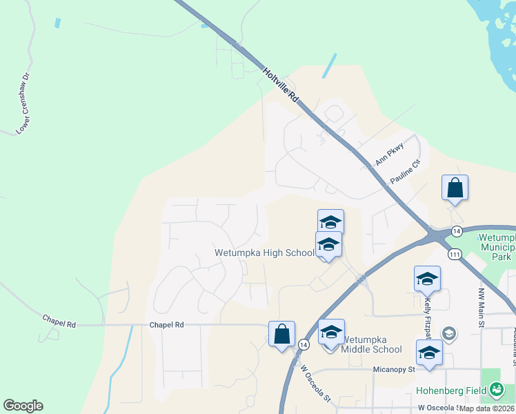 map of restaurants, bars, coffee shops, grocery stores, and more near 194 King Cotton Lane in Wetumpka