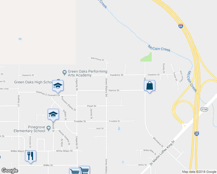 map of restaurants, bars, coffee shops, grocery stores, and more near 2615 Jones Mabry Road in Shreveport