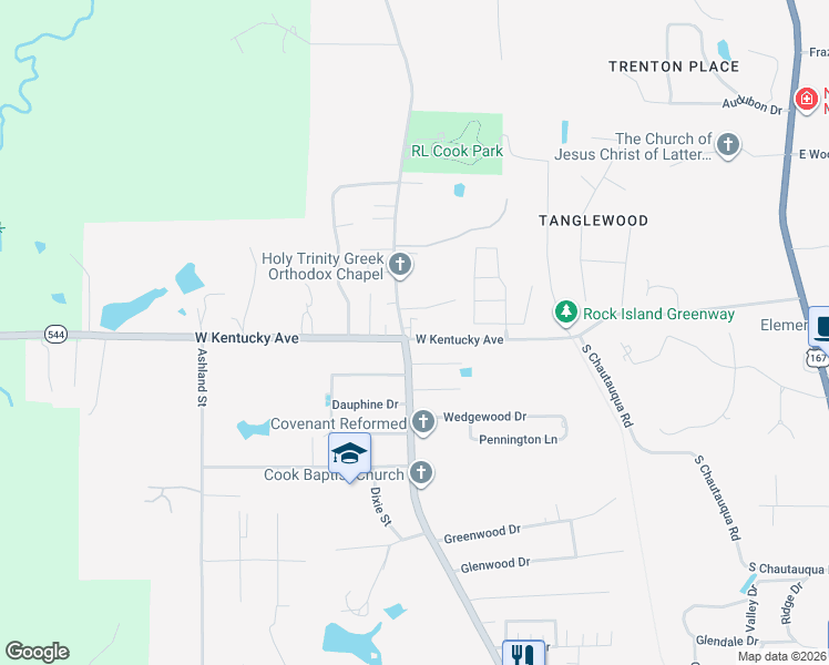 map of restaurants, bars, coffee shops, grocery stores, and more near 1490 West Kentucky Avenue in Ruston