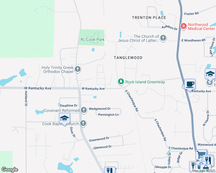 map of restaurants, bars, coffee shops, grocery stores, and more near 1007 Moss Hill Drive in Ruston