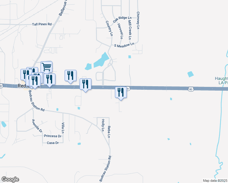 map of restaurants, bars, coffee shops, grocery stores, and more near 2829-2903 U.S. 80 in Haughton