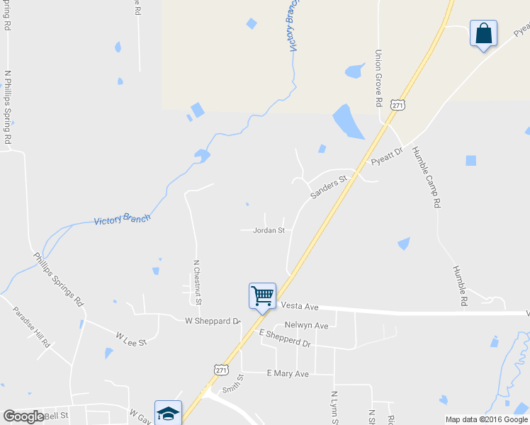 map of restaurants, bars, coffee shops, grocery stores, and more near 1198 Long Street in Gladewater