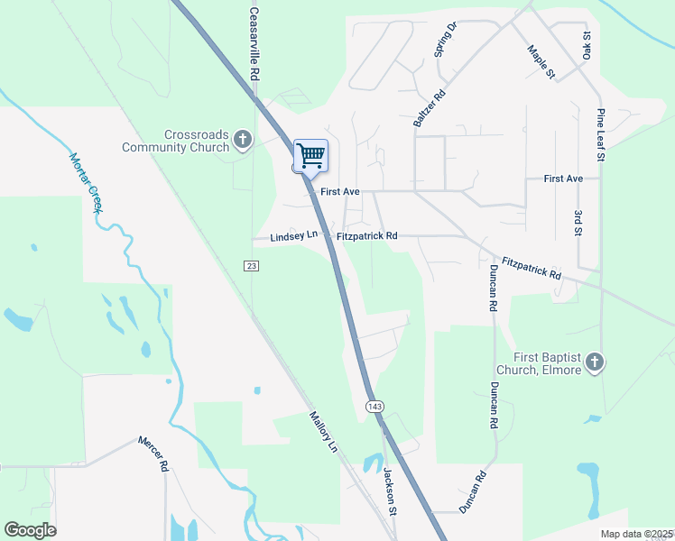 map of restaurants, bars, coffee shops, grocery stores, and more near Hwy 143 in Elmore