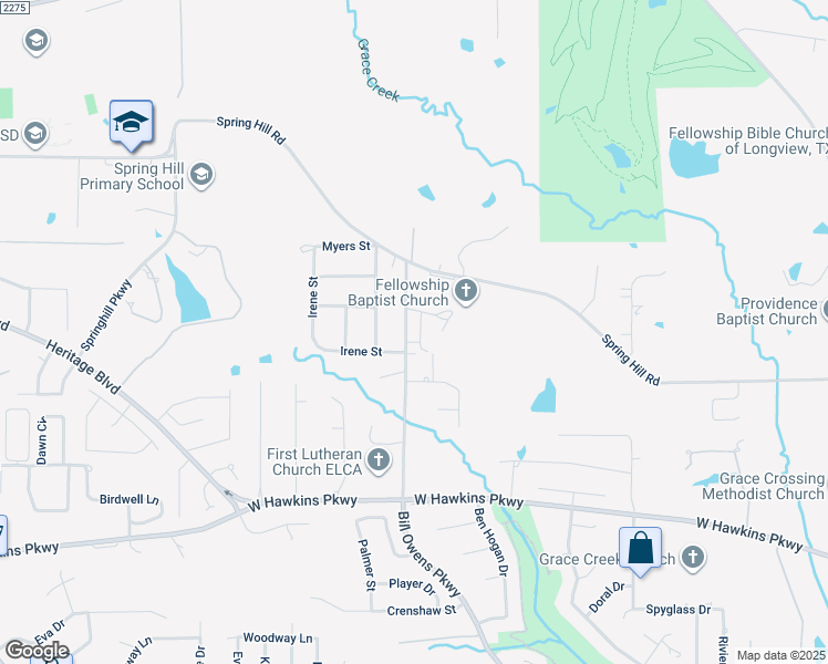 map of restaurants, bars, coffee shops, grocery stores, and more near 4108 Bill Owens Parkway in Longview