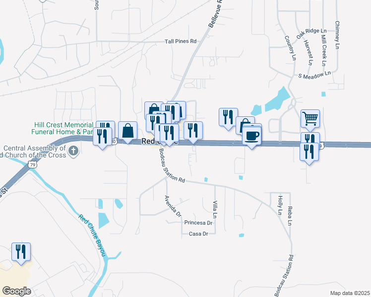 map of restaurants, bars, coffee shops, grocery stores, and more near 1139-1311 U.S. 80 in Haughton