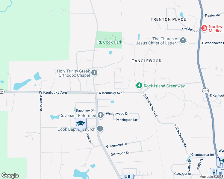map of restaurants, bars, coffee shops, grocery stores, and more near 2413 Redwood Street in Ruston