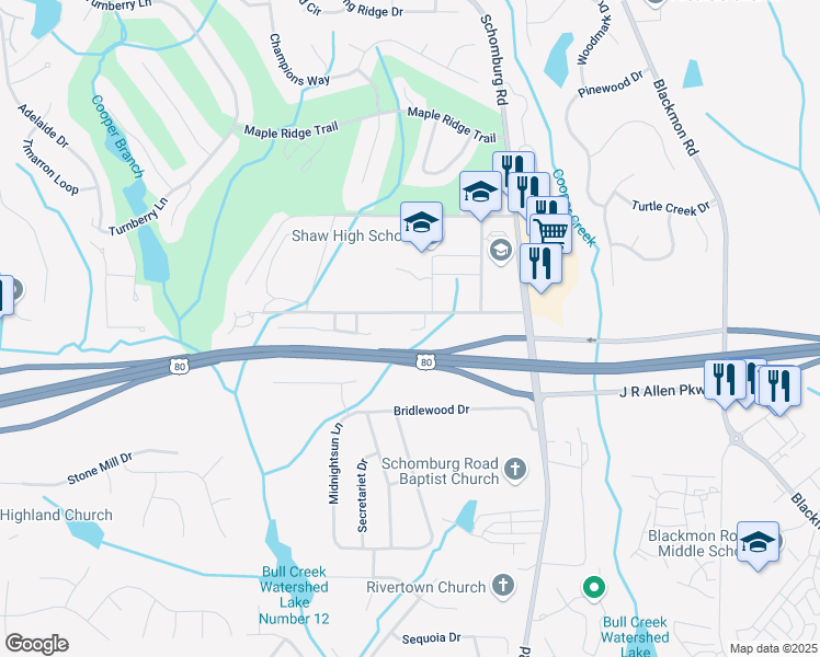 map of restaurants, bars, coffee shops, grocery stores, and more near 4500 South Stadium Drive in Columbus