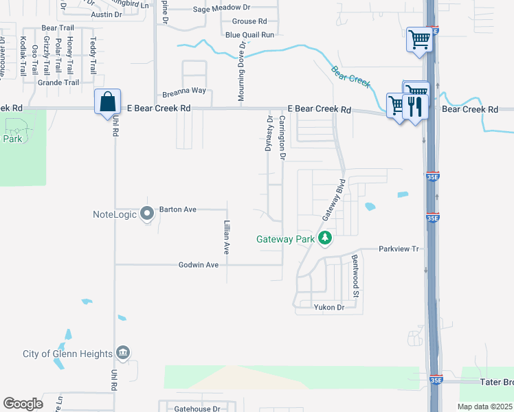 map of restaurants, bars, coffee shops, grocery stores, and more near 1015 Barton Avenue in Glenn Heights