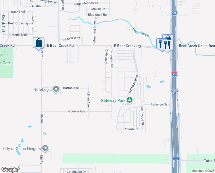 map of restaurants, bars, coffee shops, grocery stores, and more near 1914 Dynasty Drive in Glenn Heights