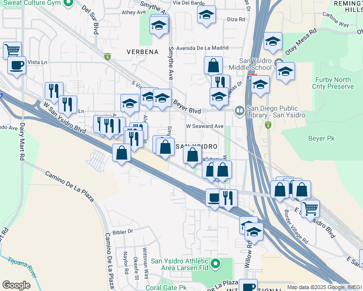map of restaurants, bars, coffee shops, grocery stores, and more near 229 Cottonwood Road in San Diego