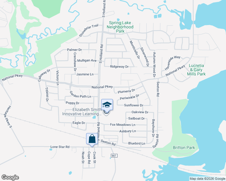 map of restaurants, bars, coffee shops, grocery stores, and more near 4500 National Parkway in Mansfield