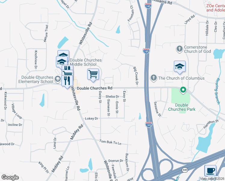 map of restaurants, bars, coffee shops, grocery stores, and more near 1608 Double Churches Road in Columbus