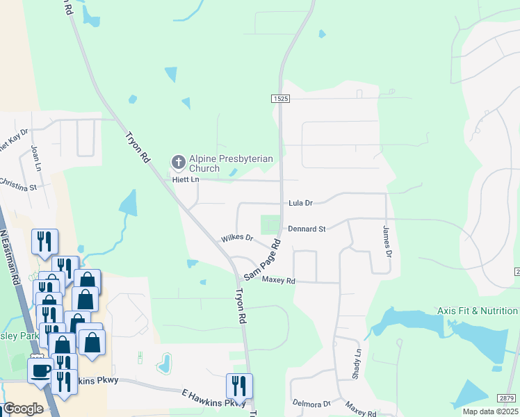 map of restaurants, bars, coffee shops, grocery stores, and more near 108 Claudia Circle in Longview
