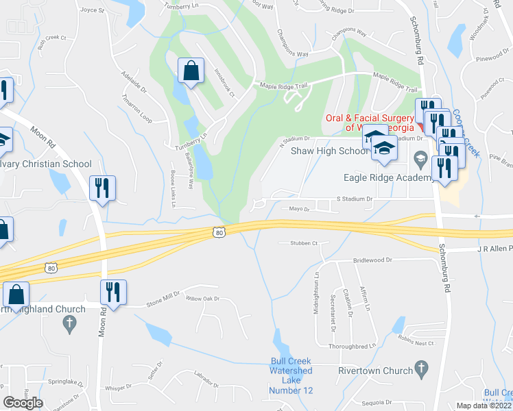 map of restaurants, bars, coffee shops, grocery stores, and more near 53 South Stadium Drive in Columbus