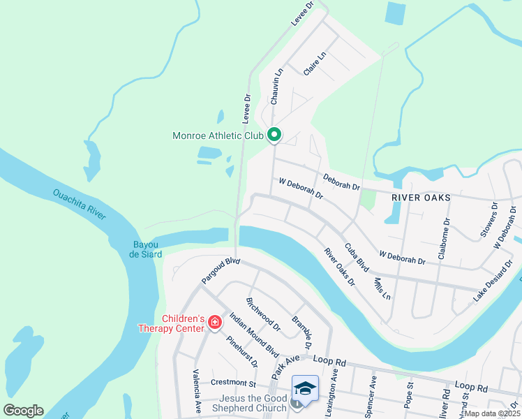 map of restaurants, bars, coffee shops, grocery stores, and more near 2603 River Oaks Dr in Monroe
