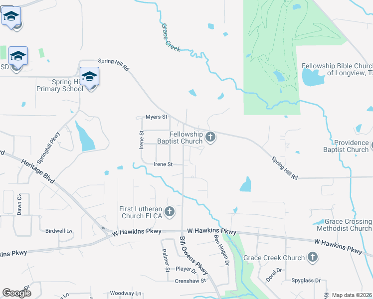 map of restaurants, bars, coffee shops, grocery stores, and more near 4108 Bill Owens Parkway in Longview