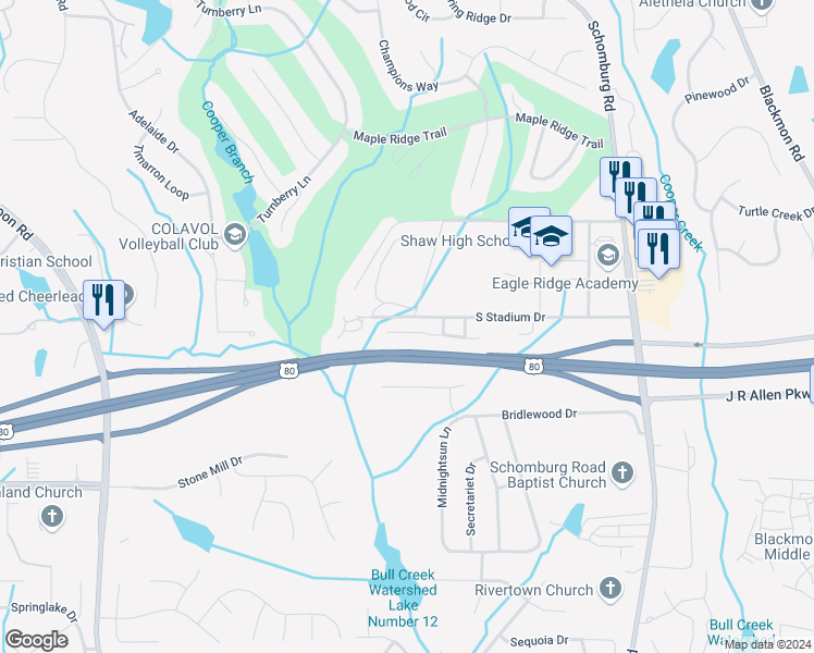 map of restaurants, bars, coffee shops, grocery stores, and more near 4591 Mayo Drive in Columbus