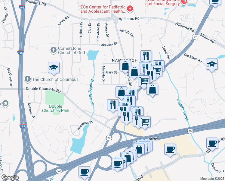 map of restaurants, bars, coffee shops, grocery stores, and more near 2847 Jeannie Drive in Columbus