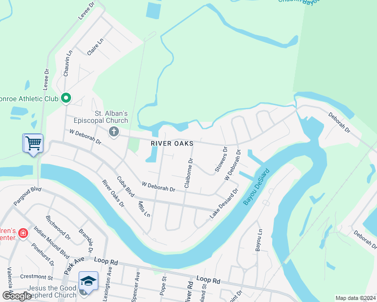 map of restaurants, bars, coffee shops, grocery stores, and more near 3801 Claiborne Drive in Monroe