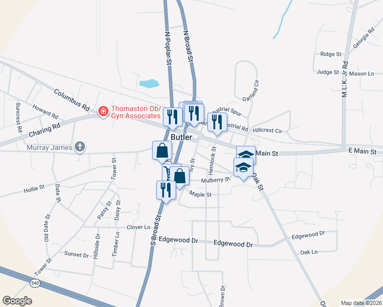 map of restaurants, bars, coffee shops, grocery stores, and more near 12 Ivy Street in Butler