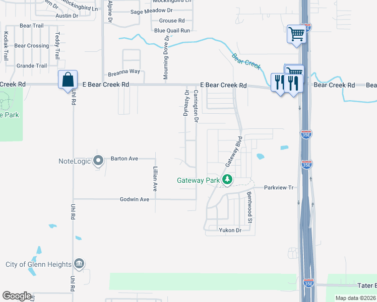 map of restaurants, bars, coffee shops, grocery stores, and more near 1914 Dynasty Dr in Glenn Heights