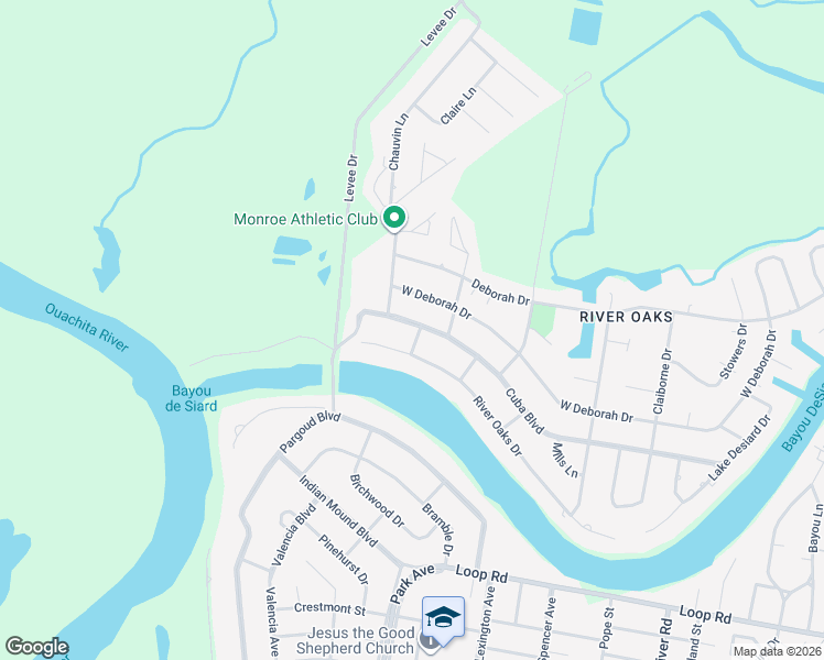 map of restaurants, bars, coffee shops, grocery stores, and more near 2704 Cuba Boulevard in Monroe