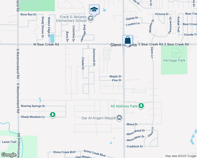 map of restaurants, bars, coffee shops, grocery stores, and more near 1733 Walnut Street in Glenn Heights