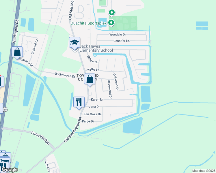 map of restaurants, bars, coffee shops, grocery stores, and more near 12 Rosewood Drive in Monroe