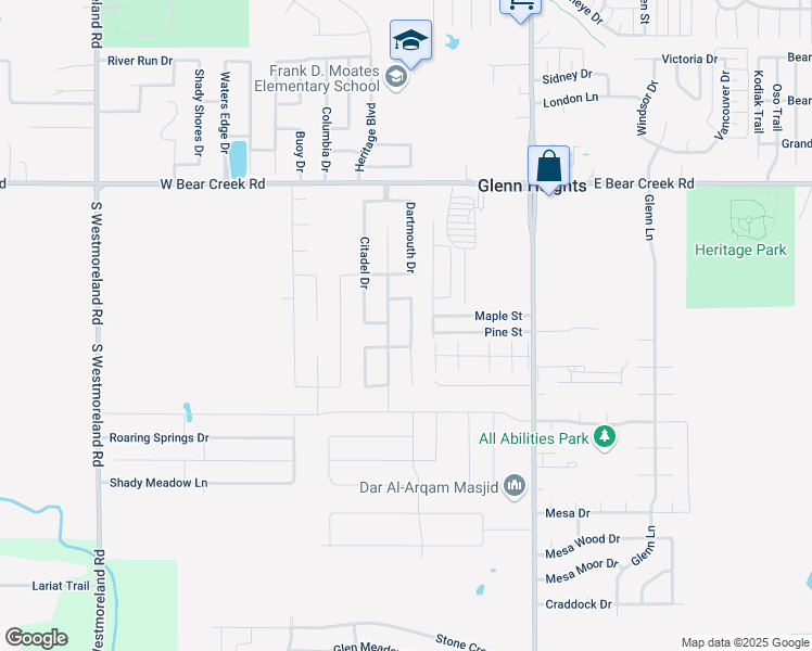map of restaurants, bars, coffee shops, grocery stores, and more near 1903 Purdue Drive in Glenn Heights