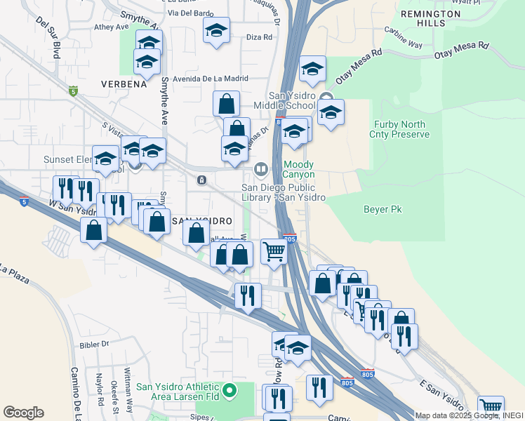 map of restaurants, bars, coffee shops, grocery stores, and more near 240 Pepper Drive in San Diego