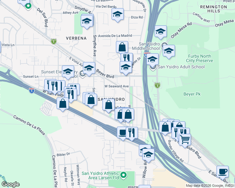 map of restaurants, bars, coffee shops, grocery stores, and more near in San Diego