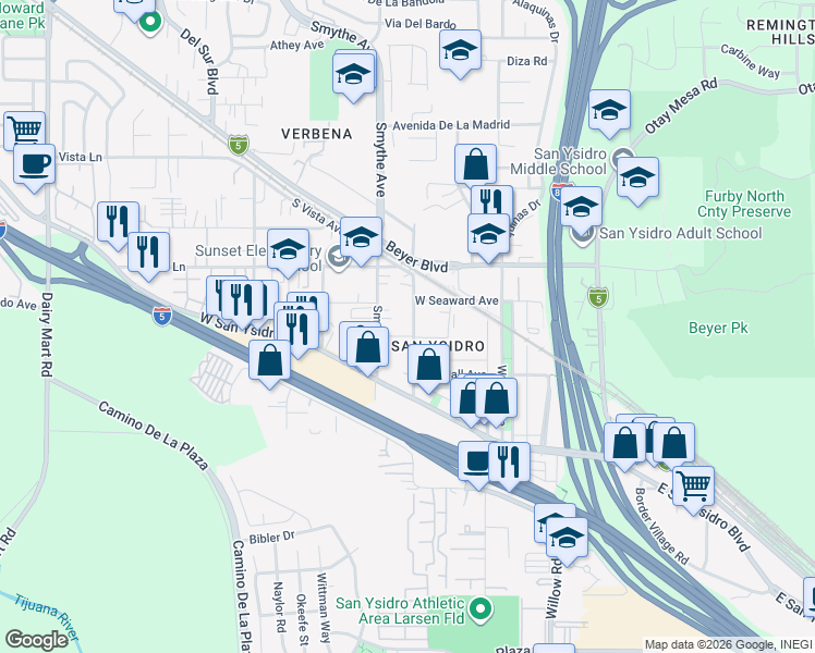 map of restaurants, bars, coffee shops, grocery stores, and more near 251 Cottonwood Road in San Diego