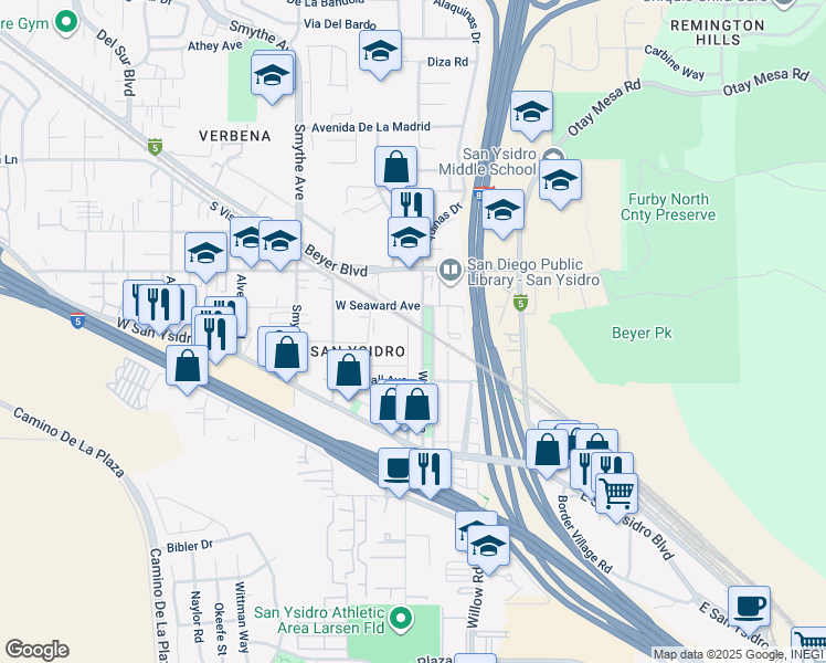 map of restaurants, bars, coffee shops, grocery stores, and more near 247 West Park Avenue in San Diego