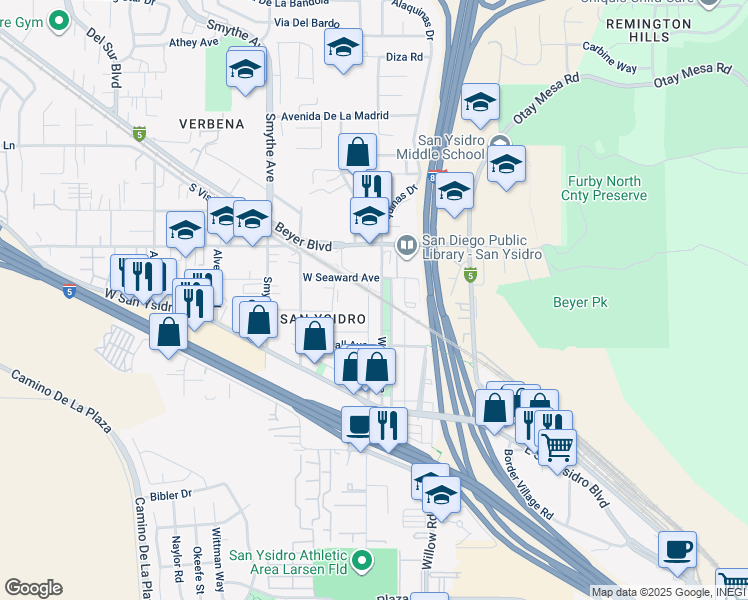 map of restaurants, bars, coffee shops, grocery stores, and more near 247 West Park Avenue in San Diego