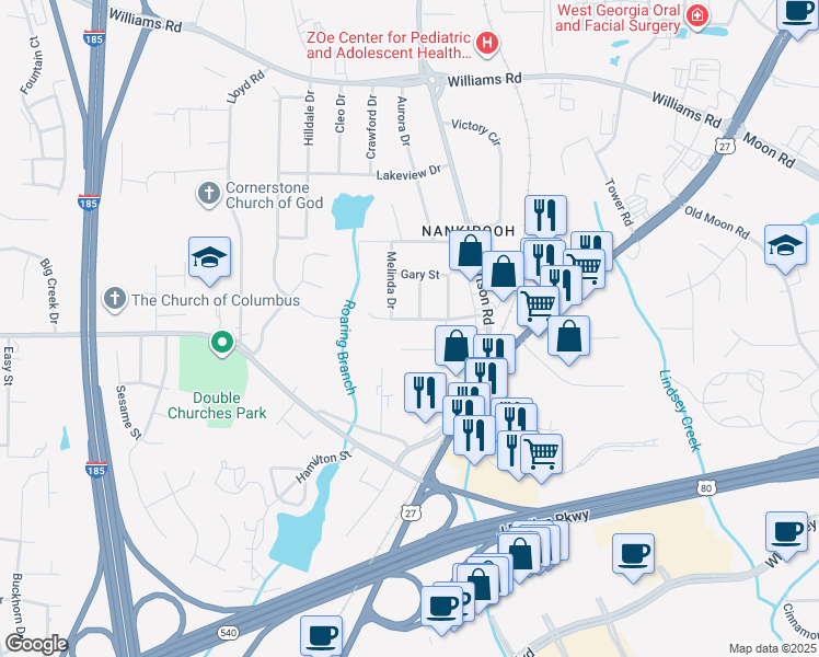 map of restaurants, bars, coffee shops, grocery stores, and more near 2847 Jeannie Drive in Columbus