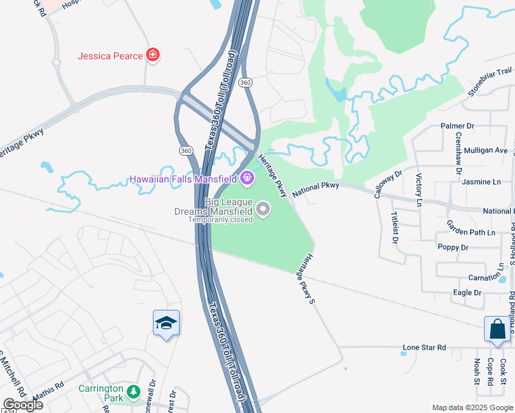 map of restaurants, bars, coffee shops, grocery stores, and more near 490 Heritage Parkway in Mansfield