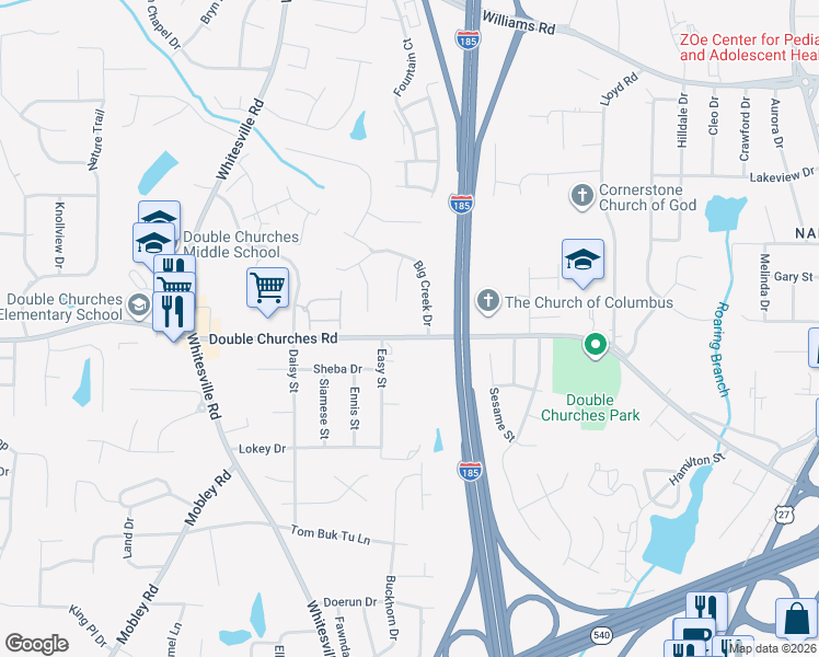map of restaurants, bars, coffee shops, grocery stores, and more near 1719 Double Churches Road in Columbus