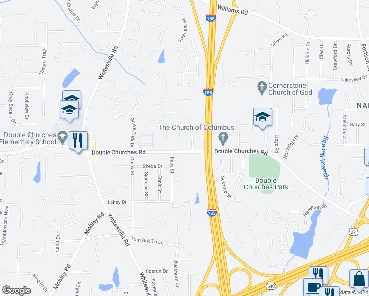 map of restaurants, bars, coffee shops, grocery stores, and more near 1719 Double Churches Road in Columbus