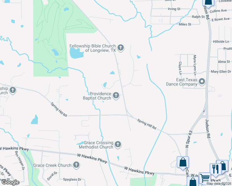 map of restaurants, bars, coffee shops, grocery stores, and more near 4105 McCann Road in Longview